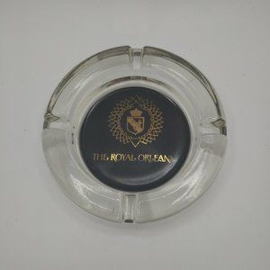 Vintage The Royal Orleans 4.5" Thick Glass Ashtrays Round Ash Tray Louisiana